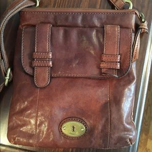 Fossil Chestnut Leather Cross Body Bag