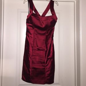 Red satin BeBe dress