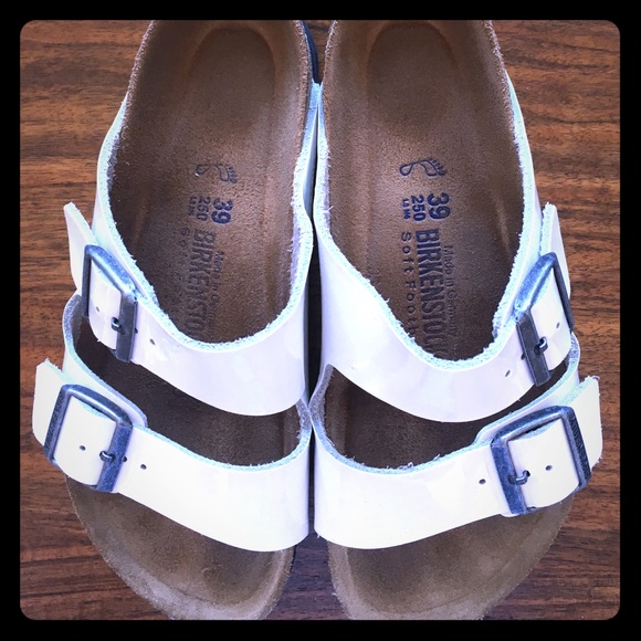 White patent Arizona Birkenstocks