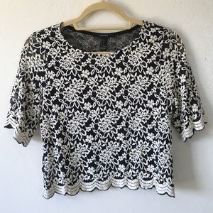Black and White Floral Crop Top