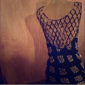 Reformation Navy & Beige Cage Back Dress