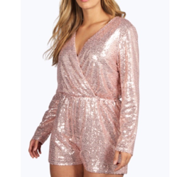 Sequined rose gold romper
