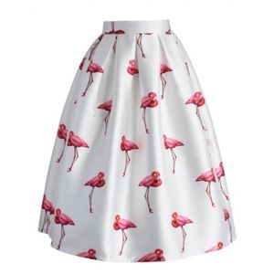 NWT-ChicWish Flamingo Print Midi Pleat ALine Skirt