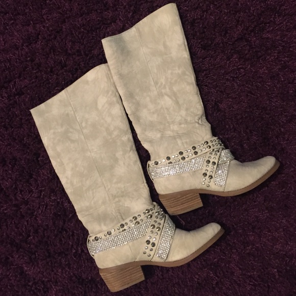 Cream colored bling riding boots