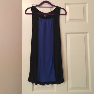 Blue and black sleeveless top