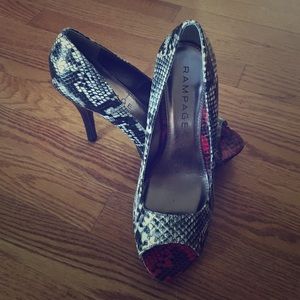 Rampage peep toe heels. Faux snake skin.
