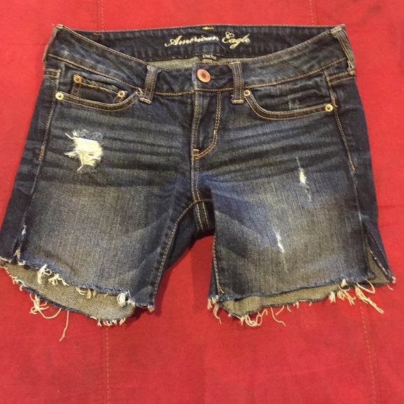 Distressed denim shorts
