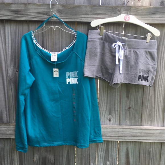 ‼️SOLD‼️BNWT VS PINK SLOUCH CREW AND SHORT SET - Picture 2 of 2