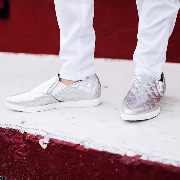 Silver Quilted Pattern Slip On Sneaker - Picture 3 of 4