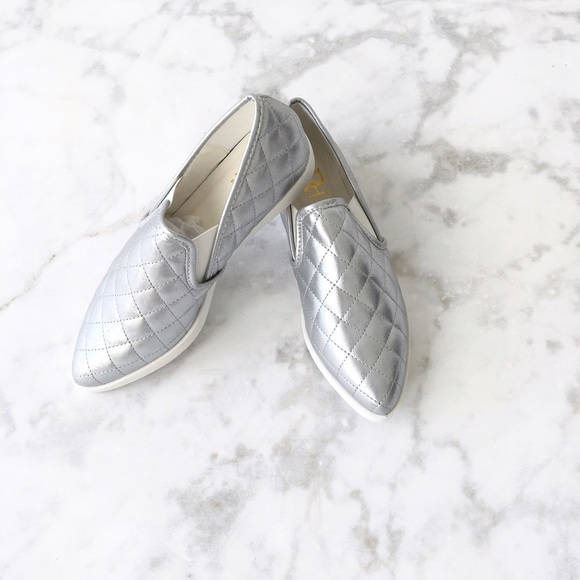 Silver Quilted Pattern Slip On Sneaker - Picture 2 of 4