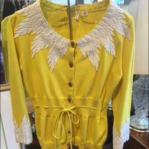 Moth Button Up Cardigan w/Stitched Feather Pattern