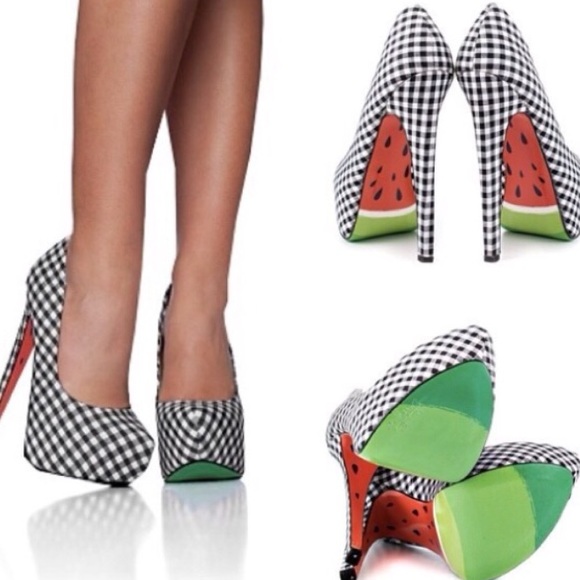Taylor Says gingham watermelon heels