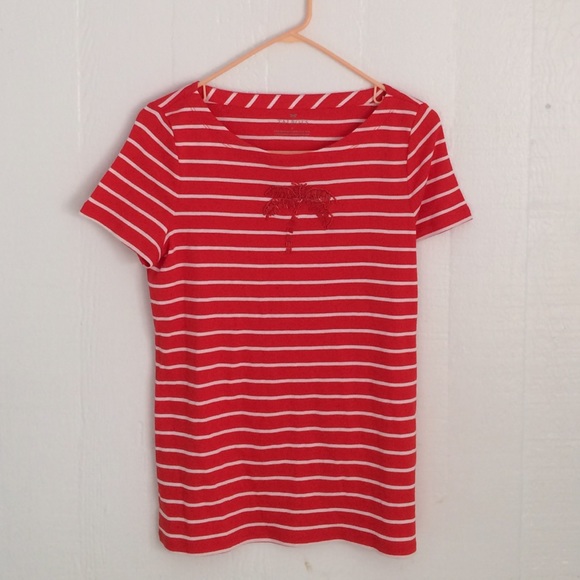Talbots Tops - Talbots Striped Beaded Palm Tree Tee