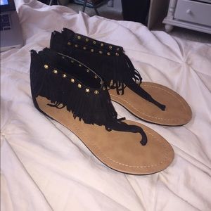 Forever 21 black fringe sandals