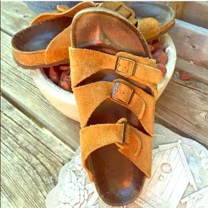 Brown leather 3 strap Birkenstocks