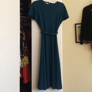 Mid-calf length retro vintage green business dress