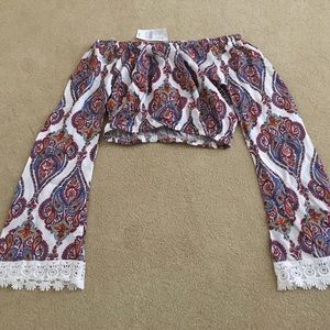 Pacsun off the shoulder festival crop top