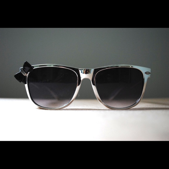 Silver Sunglasses with Black Bow