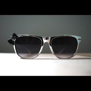 Silver Sunglasses with Black Bow