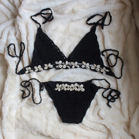 Black Crochet Bikini with Shells