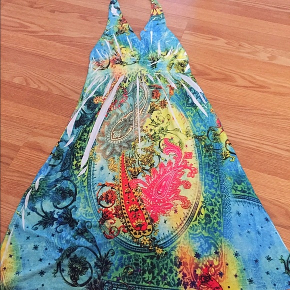 Summer neck tie maxi dress