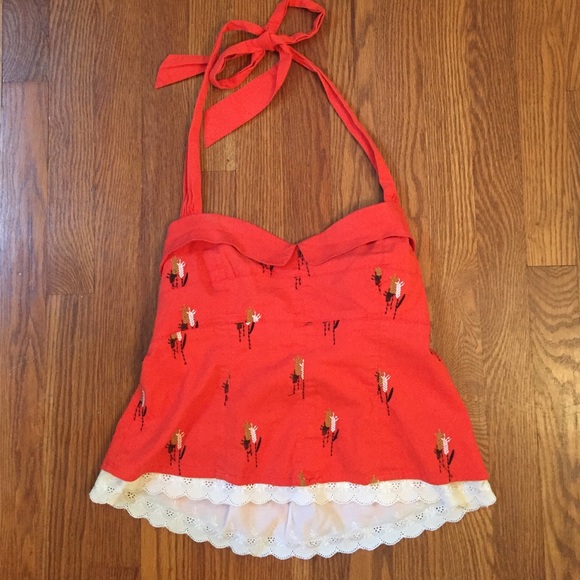 Anthropologie red retro pin up style halter top