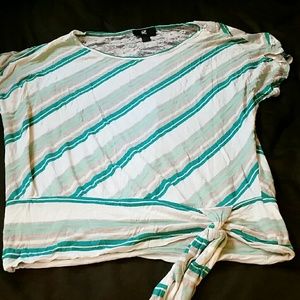 Striped Blouse With Bottom Knot And Lace