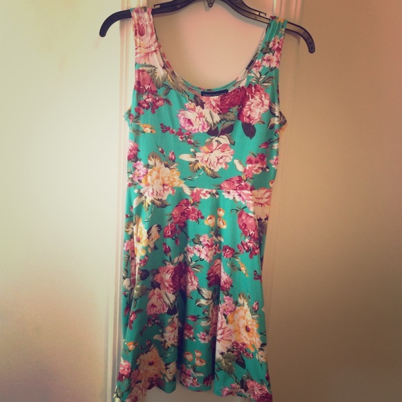 Teal green floral fit and flare dress - Picture 1 of 2