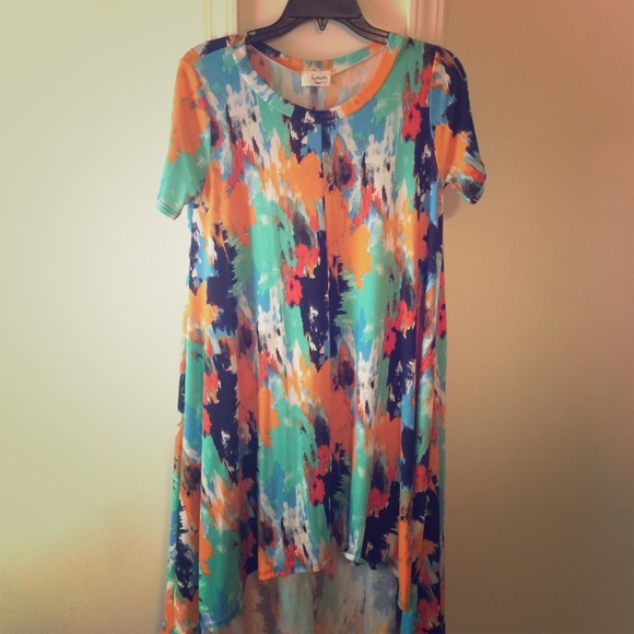 Multicolor short sleeve high-low dress - Picture 1 of 3
