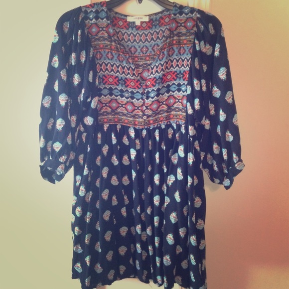Navy blue Aztec peasant dress