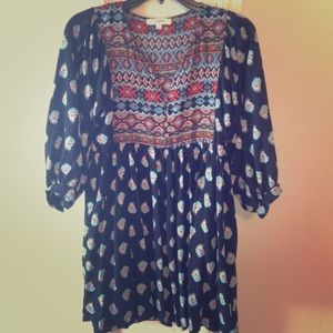 Navy blue Aztec peasant dress