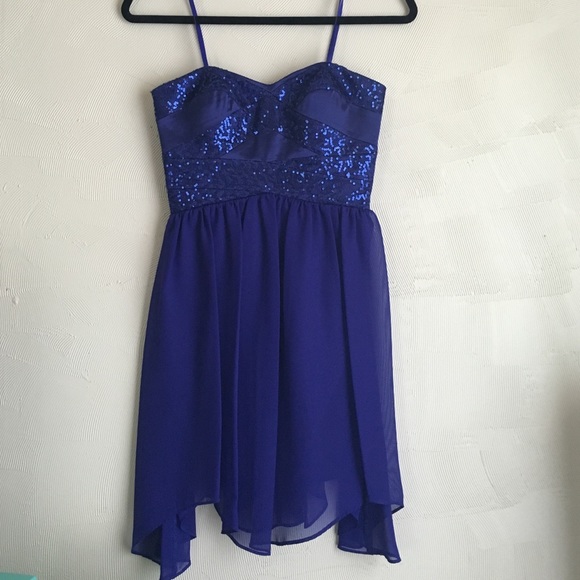 hailey logan by adrianna papell blue dress Hailey Logan by Adrianna Papell High-low Sequin Blue Sequin Dress Size 5/6.  RARE