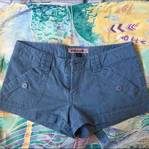 Blue-grey Volcom shorts with button pockets