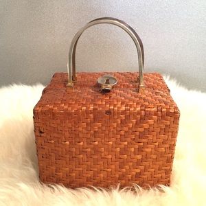 Vintage 1970s Koret Straw Woven Box Handbag