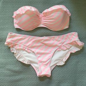 VS Pink and White Striped Ruffle Bikini