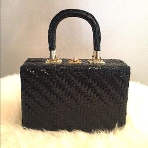 Vintage 1960s ADG Imports Black Square Woven Bag