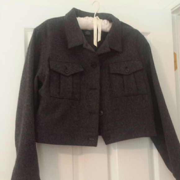 Cropped Military Style Wool Jacket