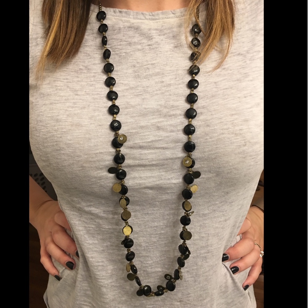 Classic long black and gold necklace