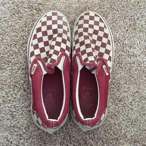 Burgundy and white checkered vans