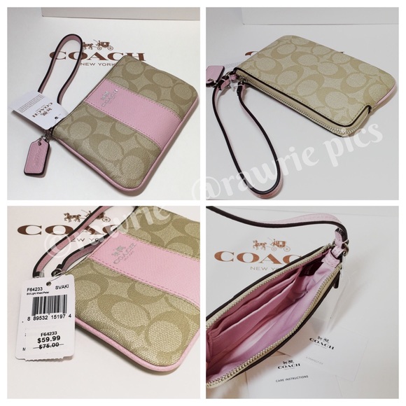 New Coach signature khaki pink wristlet & gift box - Picture 2 of 2