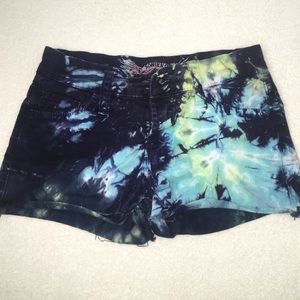 Blue and green tie dyed Jean shorts