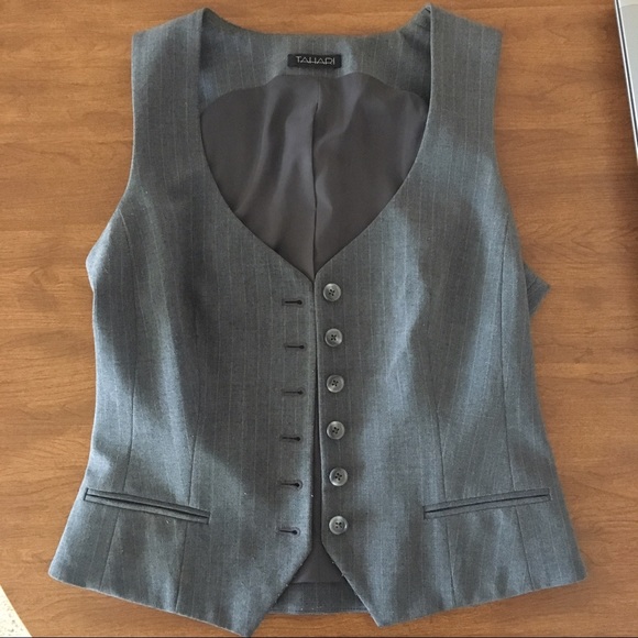 Tahari gray fitted suit vest