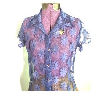 90's Vintage sheer daisy print crop top