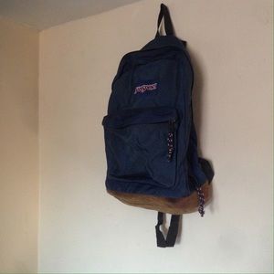 (READ) Vintage Navy JanSport Suede Bottom Backpack