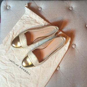 Loeffler Randall Gold Toe Shimmered Eggshell Flats
