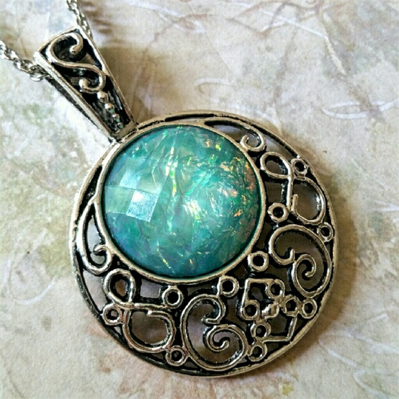 Aqua Opal Necklace Silver-tone - Picture 2 of 3