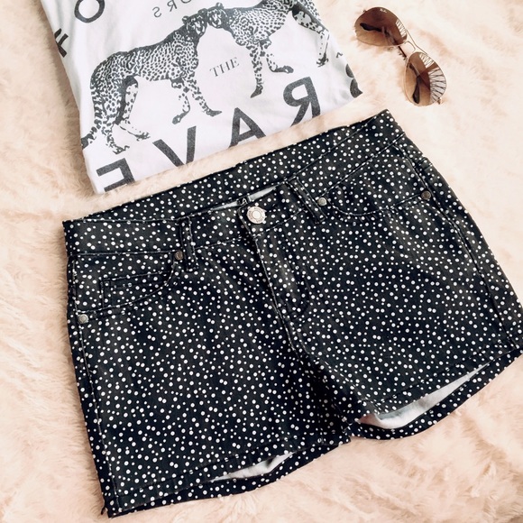 Gray & White Dotted Stretch Jean Shorts