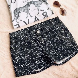 Gray & White Dotted Stretch Jean Shorts