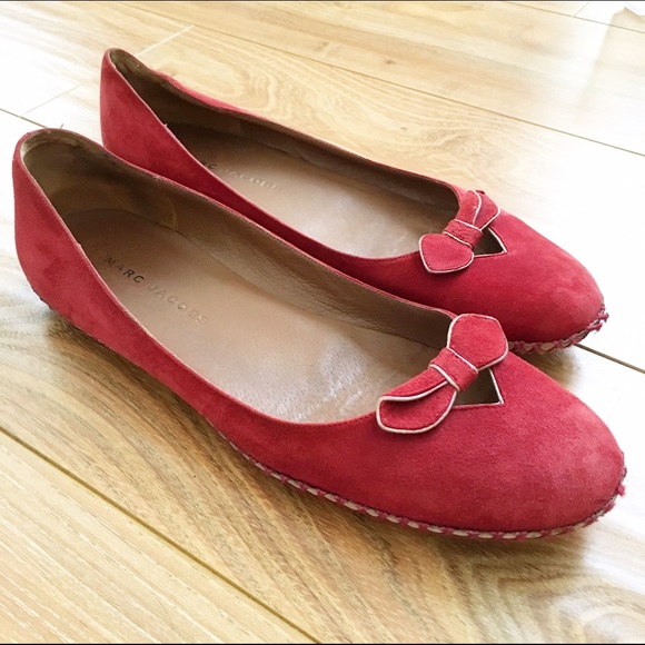 Marc Jacob red suede leather flats bow 37