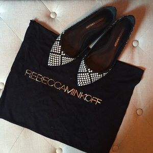Rebecca Minkoff Black/White Woven Flats